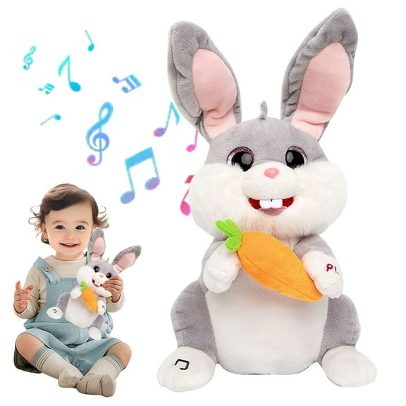 Goowood Singing Dancing Bunny Plush Baby Toys Interactive Musical Stuffed Animal Easter Basket Stuffers for Kids Birthday Gifts Grey