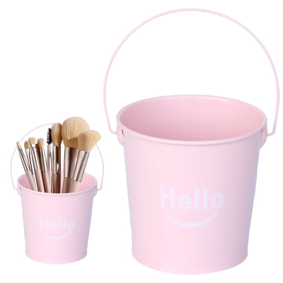 Goowood Small Metal Bucket Decorative Storage Pail for Home Organization Desktop Tidy Party Favors Candy Holder Versatile Tin Container Pink