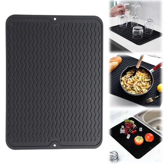 Goowood Soft Rubber Dish Drying Mat - Flexible Non-Slip Drain Board for Kitchen - Heat Resistant Counter Protector for Glassware and Dishes