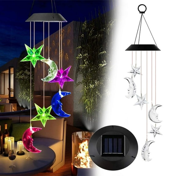 Goowood Solar Wind Chimes for Outside LED Moon and Star Color Changing Hanging Lights for Garden Yard Patio Decor Memorial Gifts