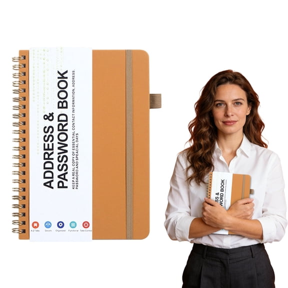 Goowood Spiral Password Address Book Internet Login Organizer with Pen Loop Elastic Strap Pocket for Office