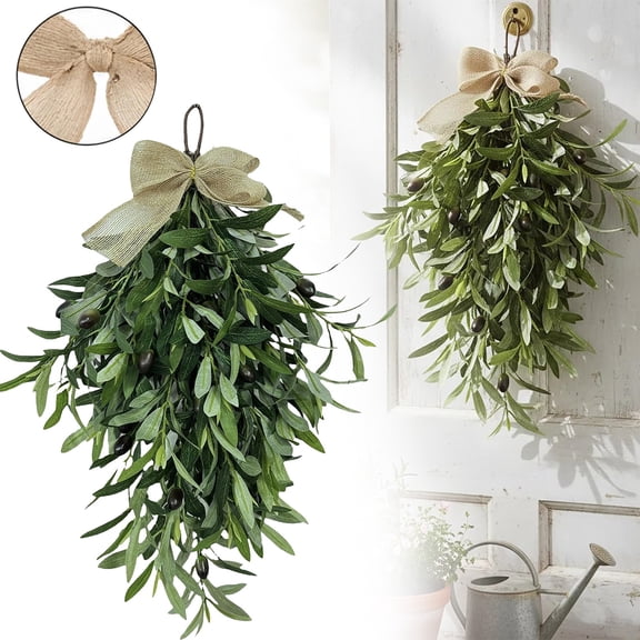 Goowood Spring Olive Teardrop Wreath Artificial Greenery Garland Front Door Swag Farmhouse Rustic Decor for Porch Entryway