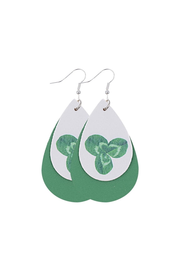 St Patricks Day Faux Leather Teardrop Earrings Lucky Geometric Pattern Festive Fashion Jewelry Gift for Women in 1 pair