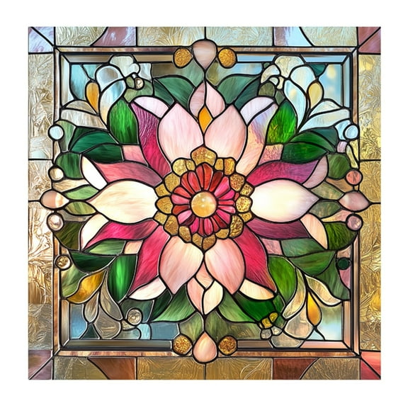 Goowood Stained Glass Window Film Decorative Flower Static Cling Window Decal Removable PVC Privacy Film for Glass Windows Home Decor 25x5cm
