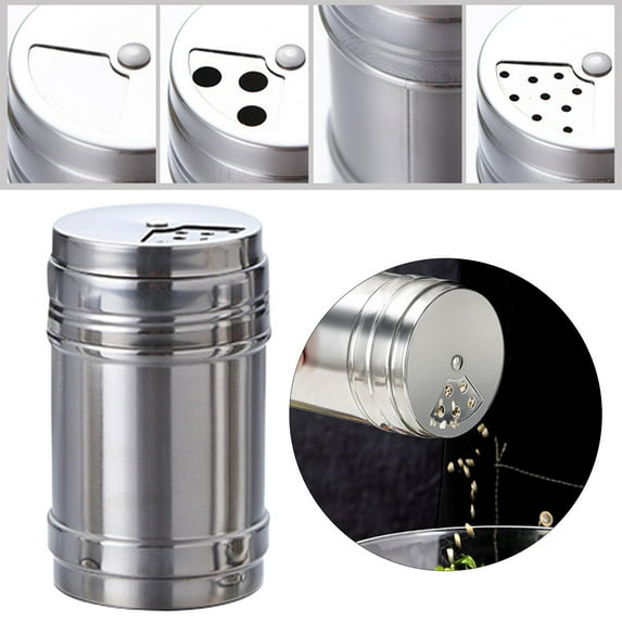 Goowood Stainless Steel Sugar Shaker and Spice Dispenser with Adjustable Rotating Lid Multi-Size Pour Spout for Salt Pepper Flour Cooking