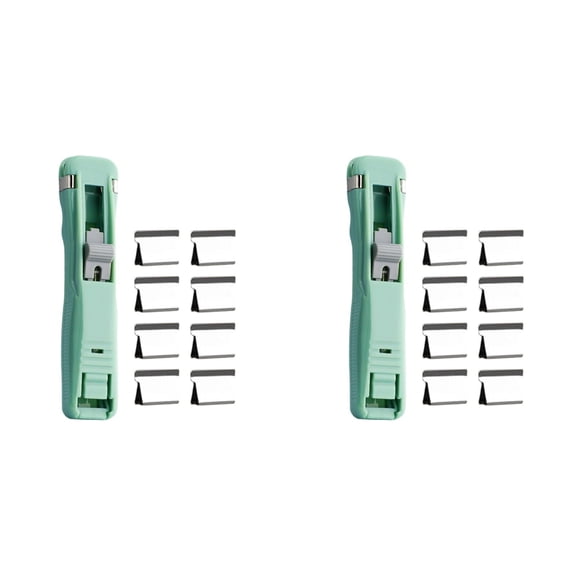 Goowood Stapleless Stapler Portable Binder Clip Stapler with 16 Reusable Clips One Hand Operation Quick Binding Tool for Desk Green