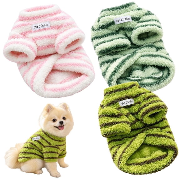 Goowood Striped Fleece Dog Sweater Warm Soft Small Pet Sweater, Two Legged Puppy Coat Outfit for Cat Small Dogs Chihuahua Fall Winter Apparel