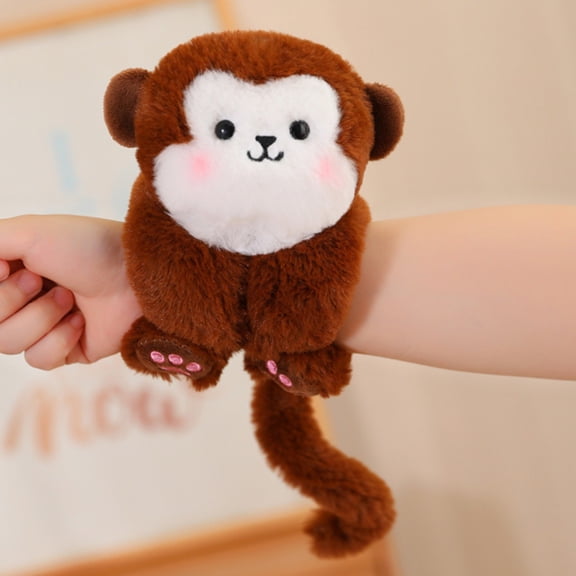 Goowood Stuffed Monkey Animal Slap Bracelets for Kids Soft Plush Toy Book Buddy Slap Bracelet Cute Wristband Boys Birthday Gift