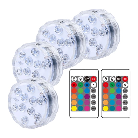 Goowood Submersible LED Lights with Remote Control, Color Changing Underwater Pool Lights, Battery Operated RF Lights for Pools, Fish Tanks, Fountains - 4 Pack with Timer Function