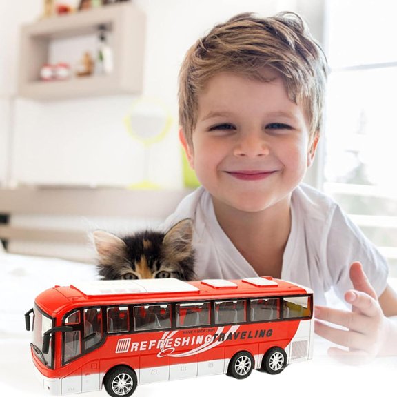 Goowood Toddler Boy Toys Power Minibus Toy Set Realistic Red Vehicle Play Set for 1 2 3 Year Old Boys Kids Montessori Educational Toy Cars