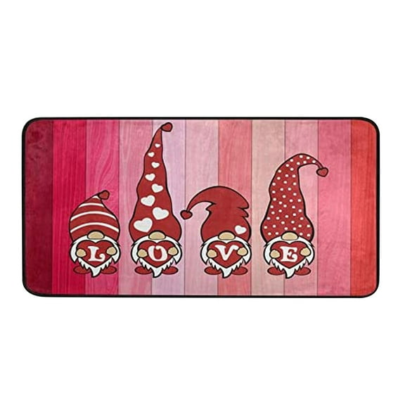 Goowood Valentine's Day Gnome Welcome Doormat Heart Indoor Outdoor Rug for Home anti-slip Kitchen Mat 16x24 inch