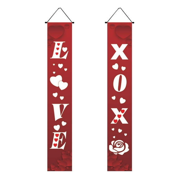 Goowood Valentine's Day Porch Banner 2 pack Polyester Vertical Hanging Sign and Outdoor Decor for Home 12x71 inch
