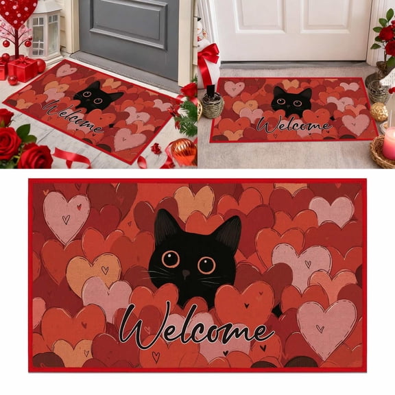 Goowood Valentines Day Door Mat Heart Welcome Mat Valentine Outdoor Rug Front Door Mat for Porch Patio Kitchen Indoor Entryway Decor