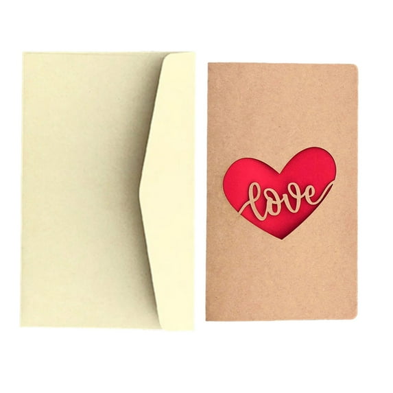 Goowood Valentines Day Heart Greeting Card with Leather Heart Retro Kraft Paper Handmade Blank Love Anniversary Card
