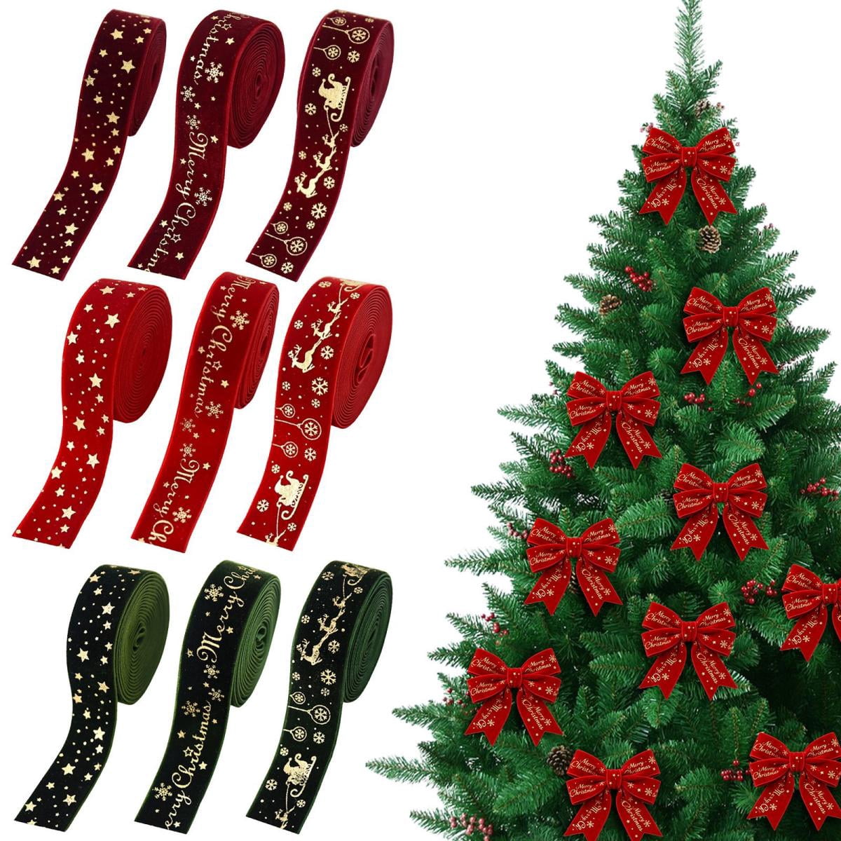 Goowood Velvet Ribbon Gold Foil Christmas for Bow Making Wreath Gift ...