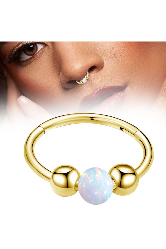Versatile Opal Nose Rings Hoops Septum Clicker Cartilage Earrings Women Hinged Segment Daith Helix Tragus Piercing Jewelry Gift