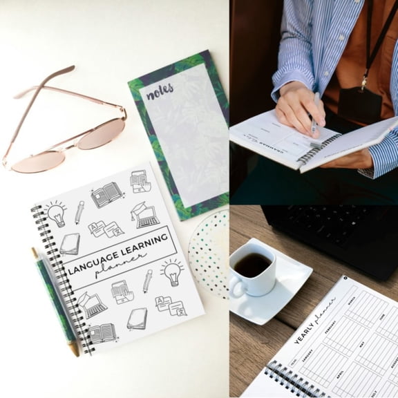 Goowood Vocabulary Notebook White Journal for Language Learning 75 Day Challenge Habit Tracker and Daily Planner with Checklists