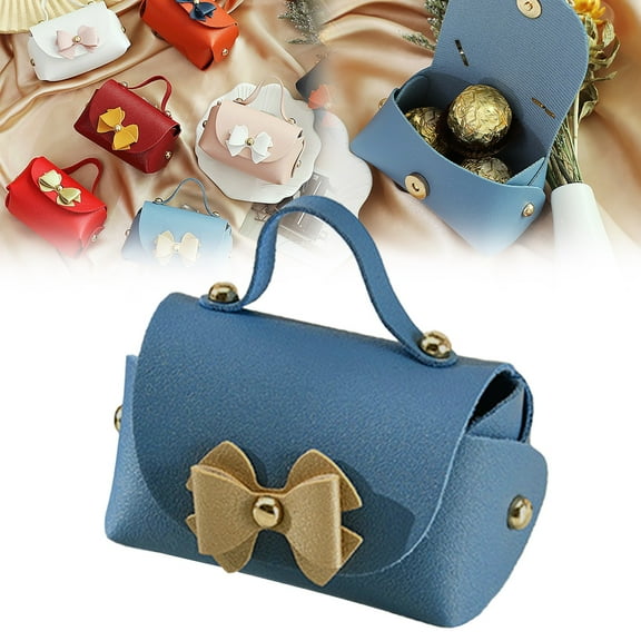 Goowood Wedding Favor Boxes European Royal Blue Leather Candy Bag with Handle Mini Gift Box for Party Favors Bridesmaid Chocolate Sweets