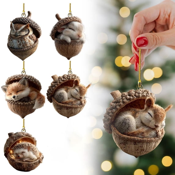 Goowood Woodland Animals Decor and Christmas Ornaments, 2D Acrylic Animal Christmas Ornaments, Xmas Tree Hanging Pendants and Holiday Ornaments for Home