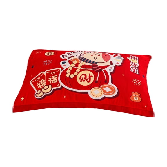 Goowood Year Of Cotton Pillowcase (78*50cm) New Year Red Design With "All Wishes Come True" Blessing Pillow Case Home textile products