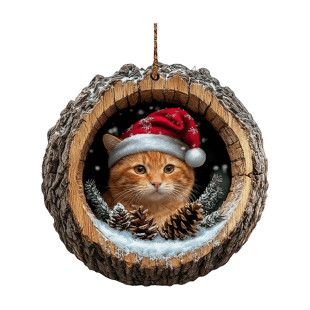 Goowood&nbsp;2D Flat Christmas Cute Cat Ornament - Adorable Orange Cat Pendant for Xmas Tree, Holiday Home Décor for Pet Lovers