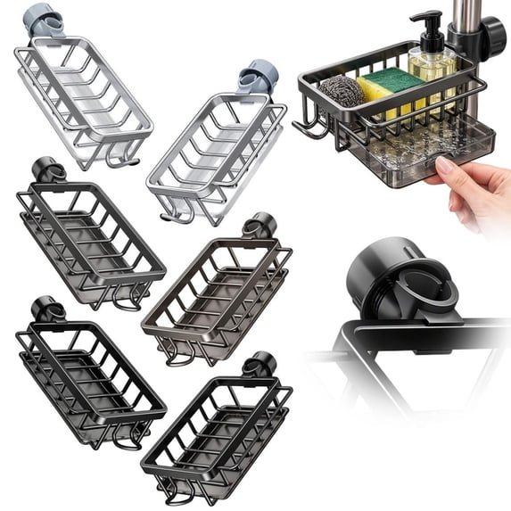 Goowood over Sink Caddy Sponge Holder, Multifunction Kitchen Faucet ...