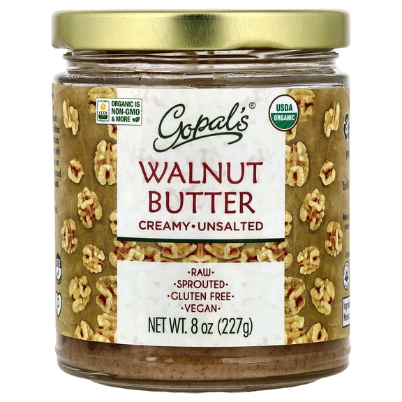 Gopal's Organic Walnut Butter, Creamy, Unsalted, 8 oz (227 g)