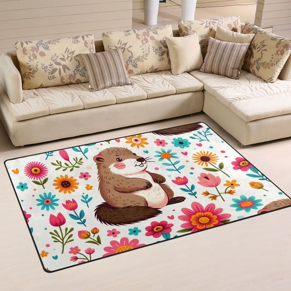 Gophers Mouse Flowers Area Rug Washable Floor Carpet Mat 60 x 39 inch for Bedroom Living Room Kids Room Home Decor