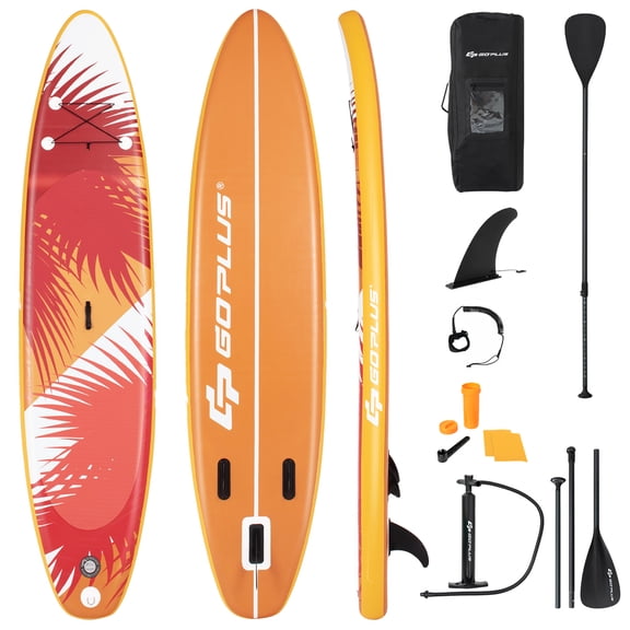Goplus 10.5' Inflatable Stand Up Paddle Board Surfboard W/ Aluminum Paddle Pump Orange