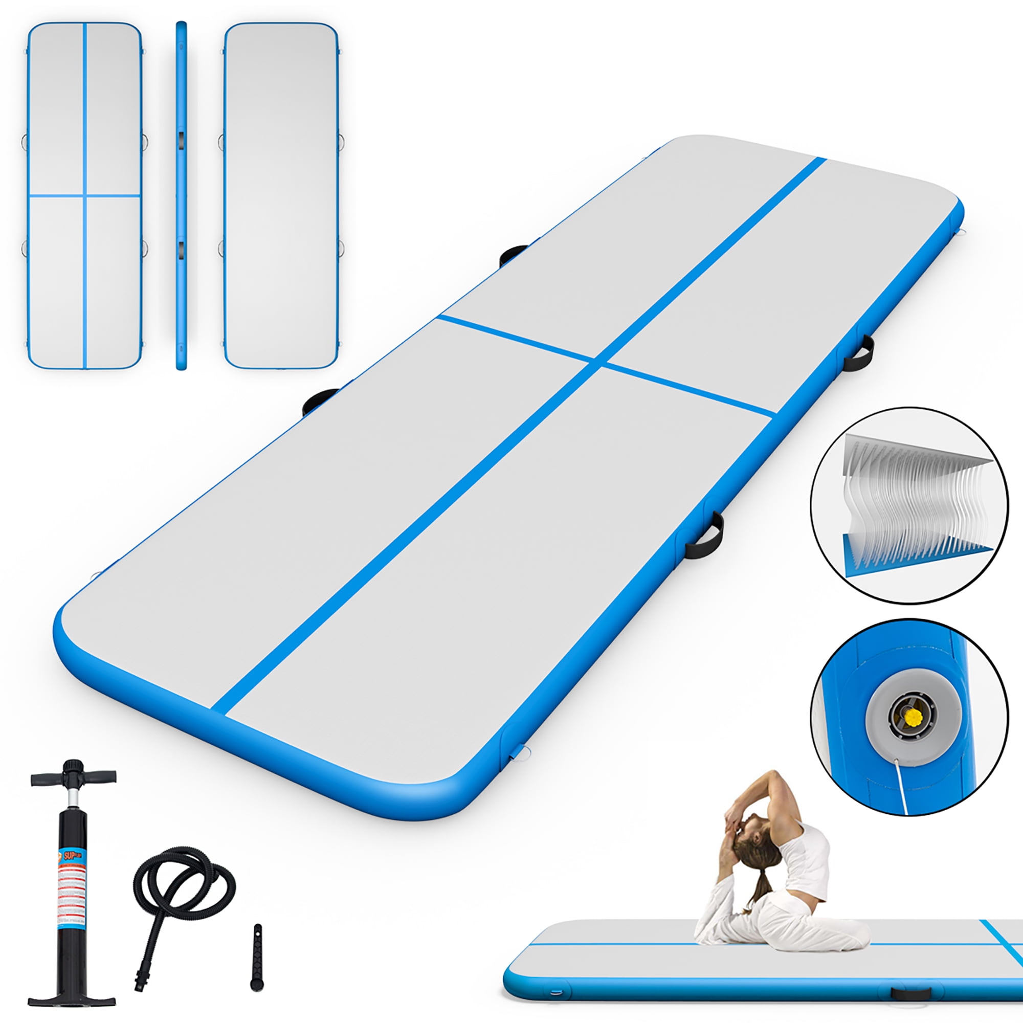 Goplus inflatable gymnastics mat yoga mat air track floor mats pump blue hotsell