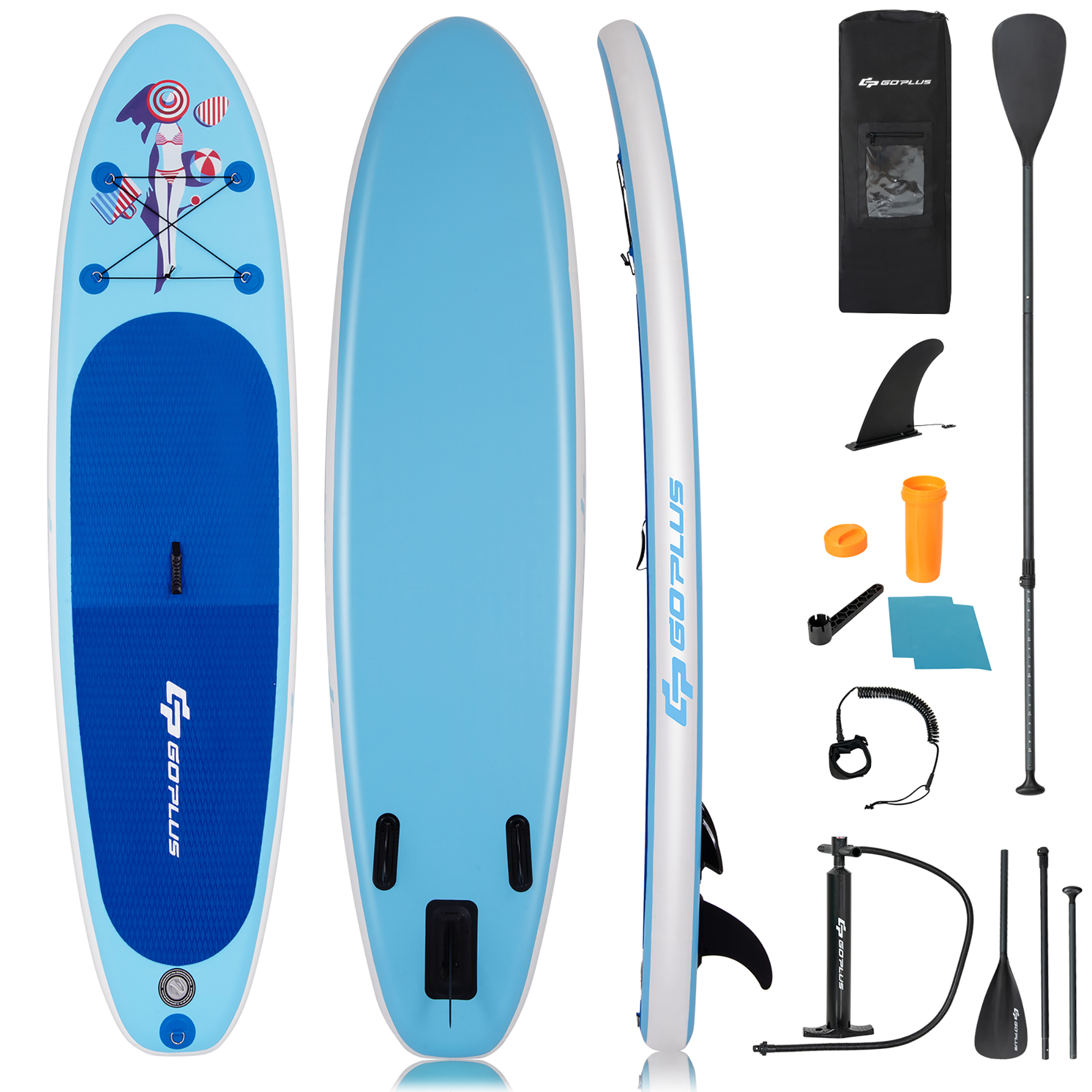 Goplus 10' Inflatable Stand Up Paddle Board SUP W/Adjustable Paddle Pump Leash - image 1 of 10
