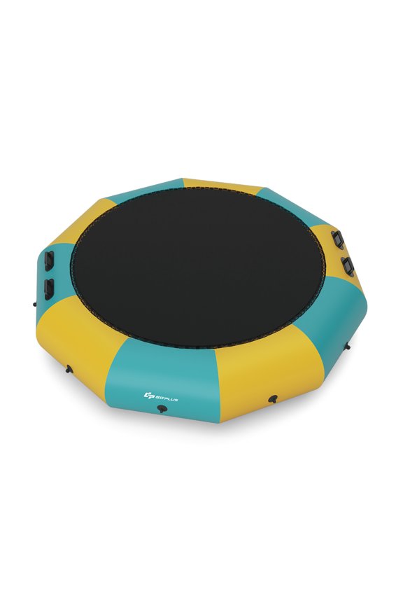 Goplus 10FT Inflatable Water Bouncer Splash Padded Water Trampoline Yellow & Green