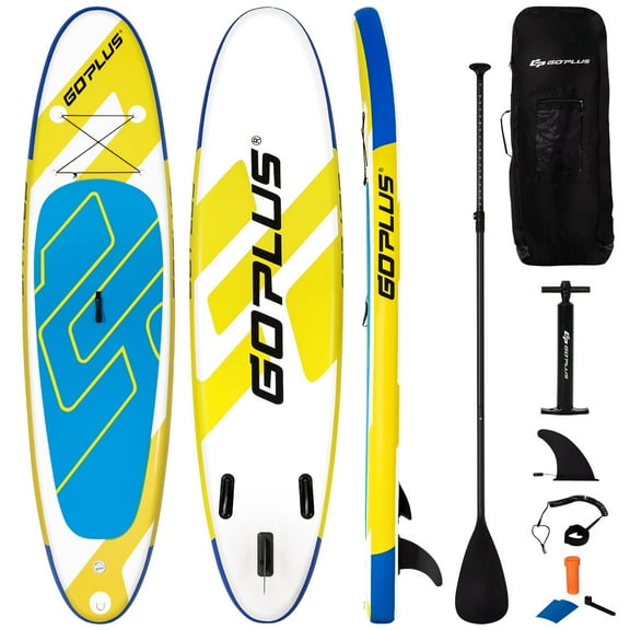 Goplus 11ft Inflatable Stand Up Paddle Board 6'' Thick W/Leash  Backpack Aluminum Paddle Yellow