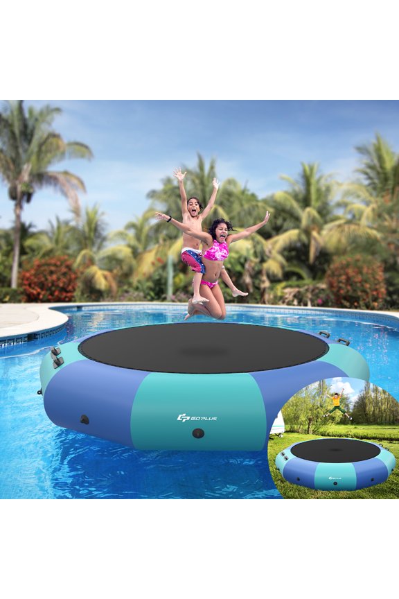 Goplus 12FT Inflatable Water Bouncer Splash Padded Water Trampoline Blue & Green