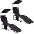 thumbnail image 1 of Goplus 2 PCS Foldable Sun Shading Lounge Chair Adjustable Beach Sunbathing Recliner Black, 1 of 12