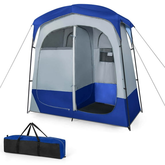 Goplus 2 Room Shower Tent Oversize Privacy Shelter Portable Dressing Toilet Outdoor Blue