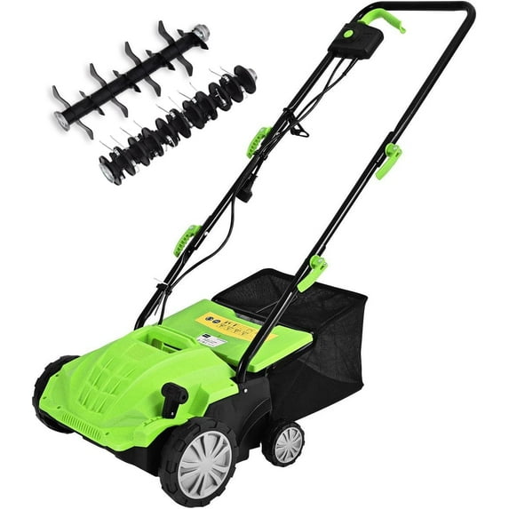Goplus 2-in-1 Lawn Dethatcher and Scarifier, 3 Level Depth Adjustable Weeder w/ 11 Gallon Collection Bag & 2 Removable Blades, 13-Inch 12 Amp Corded Electric Scarifier for Garden & Yard