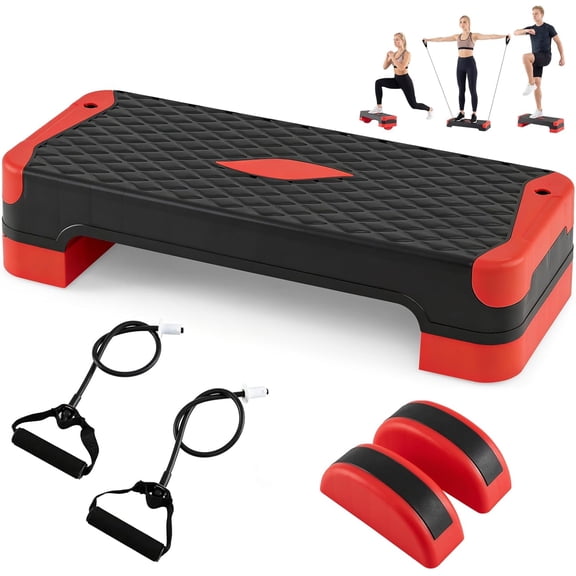 Goplus 3-in-1 Aerobic Step Platform, 600 LBS Adjustable Exercise Stepper with 4-Level Risers, Balance Trainers, Resistance , Non-Slip Workout Stepper for Home Gym, Cardio, Strength Training