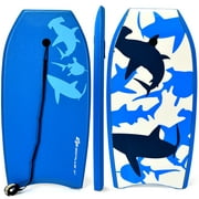 Goplus 37'' Lightweight Super Bodyboard Surfing W/Leash EPS Core Boarding Blue Shark
