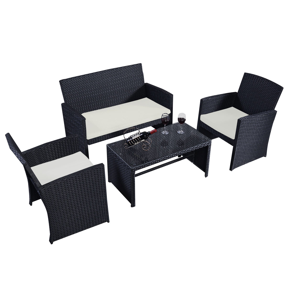 CB16574 Outdoor Wicker Rattan Patio Furniture Set, Black - 4 Piece - image 1 of 6