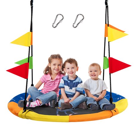 Goplus 40" Round Outdoor Swing Flying Saucer Tree Swing w/Hanging Straps Monkey