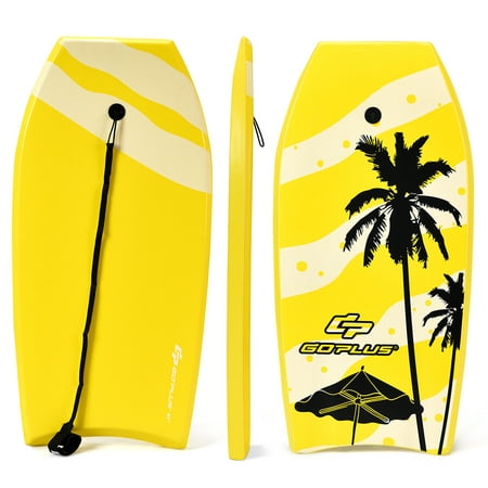 Goplus 41'' Lightweight Super Bodyboard Surfing W/Leash IXPE Deck EPS Core Boarding Yellow