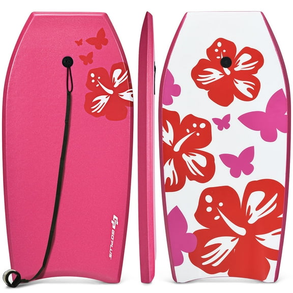 Goplus 41'' Super Lightweight Bodyboard Surfing W/Leash EPS Core Boarding IXPE Pink