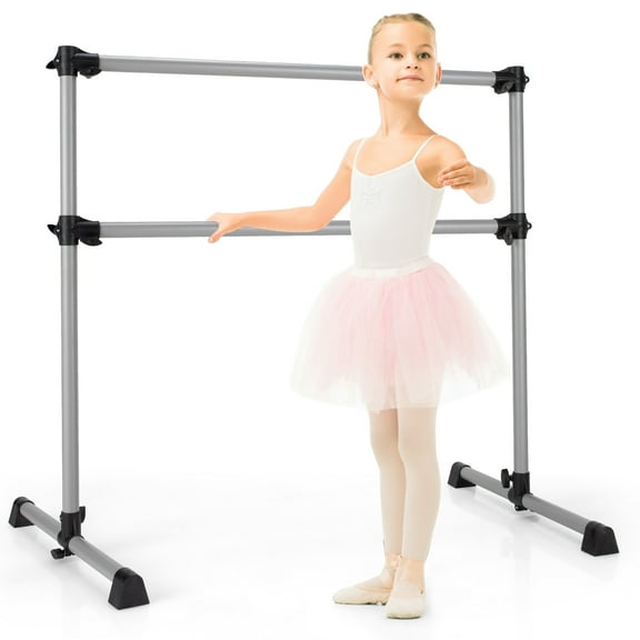 Goplus 4FT Portable Double Freestanding Ballet Barre Dancing Stretching Silver