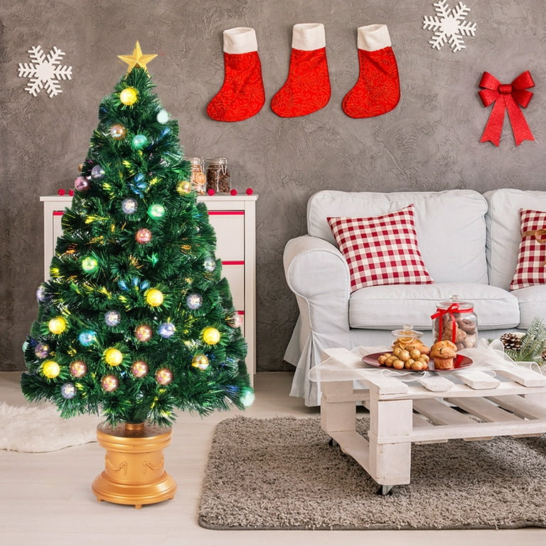 Goplus 4Ft Pre-Lit Fiber Optical Firework Christmas Tree w/ Ornaments &  Gold Top Star 