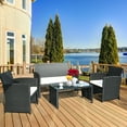 thumbnail image 1 of Goplus 4PCS Patio Rattan Furniture Conversation Set Cushioned Sofa Table Garden Black, 1 of 10
