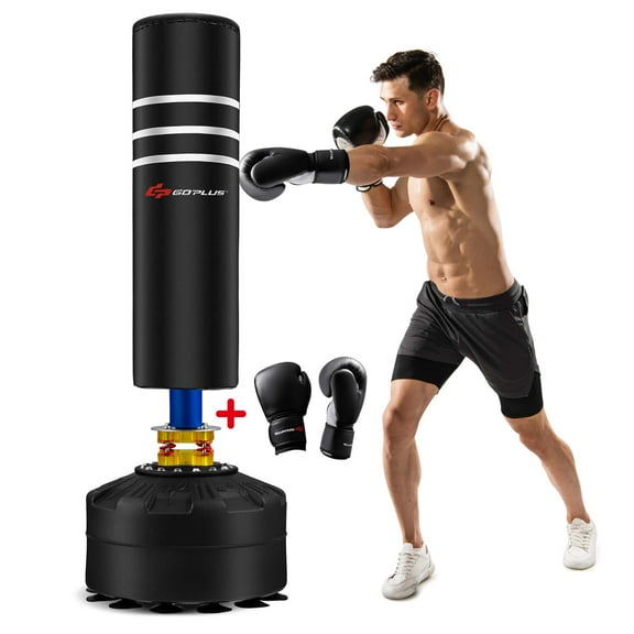 Goplus 70'' 220Lbs Freestanding Punching Boxing Bag w/12 Suction Cup Base Shock Absorber