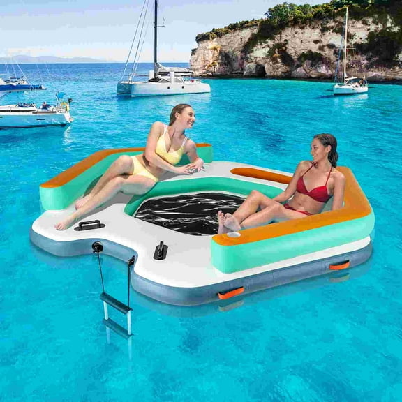 Goplus 8.7 ft Inflatable Floating Dock with Detachable Ladder Mesh Swim Lounge Beach