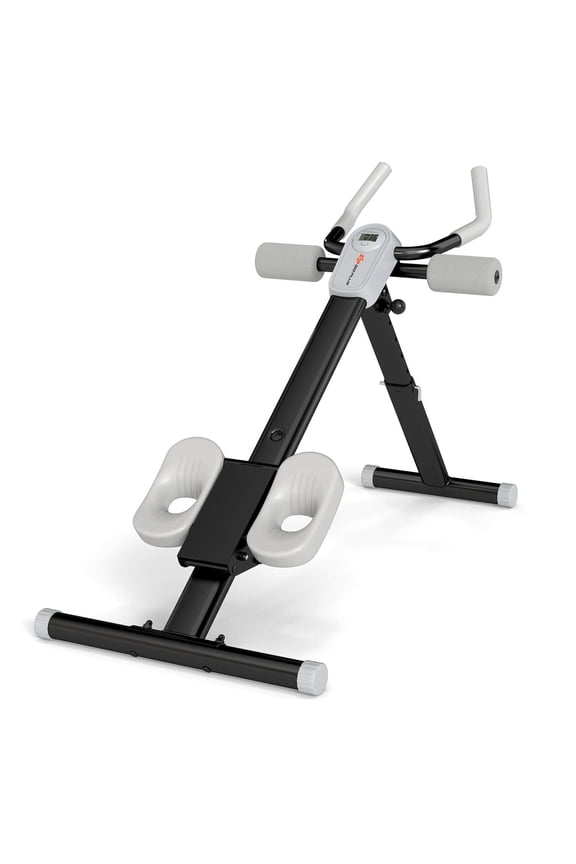 Goplus Adjustable Abdominal Trainer with Elbow Support Knee Protection and LCD Monitor Black
