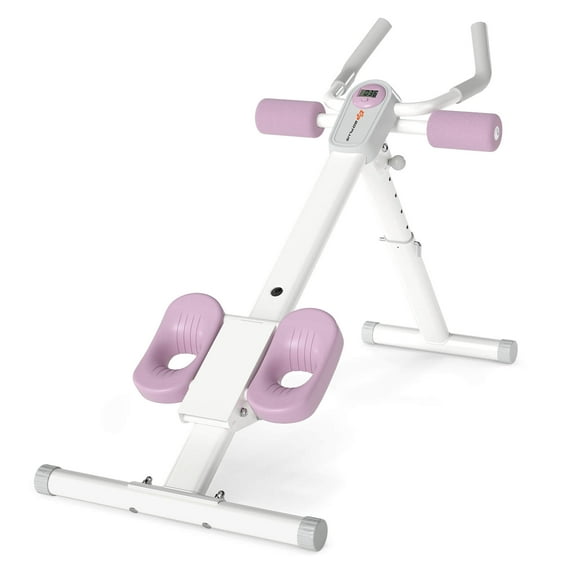 Goplus Adjustable Abdominal Trainer with Elbow Support Knee Protection and LCD Monitor White